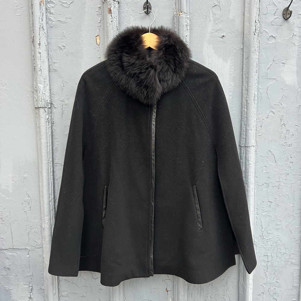 Flavio Castellani Black “Fur” Cape Poncho, OS